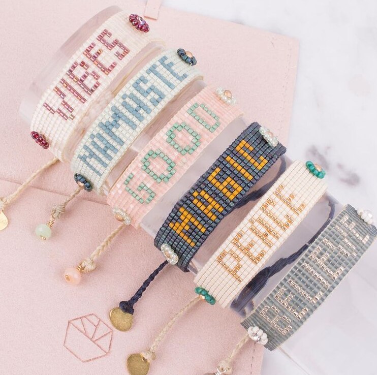 Mooie Kraal Handgemaakte Miyuki Zeggen Woord Dankbaar Gezegend Hoop Dappere Armband, Diy Hand Weven Kralen Armband