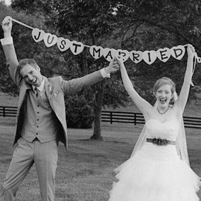Bunting Garland Handmade Decorative Wedding Sign Cards JUST MARRIED Wedding Banner Party Decoration