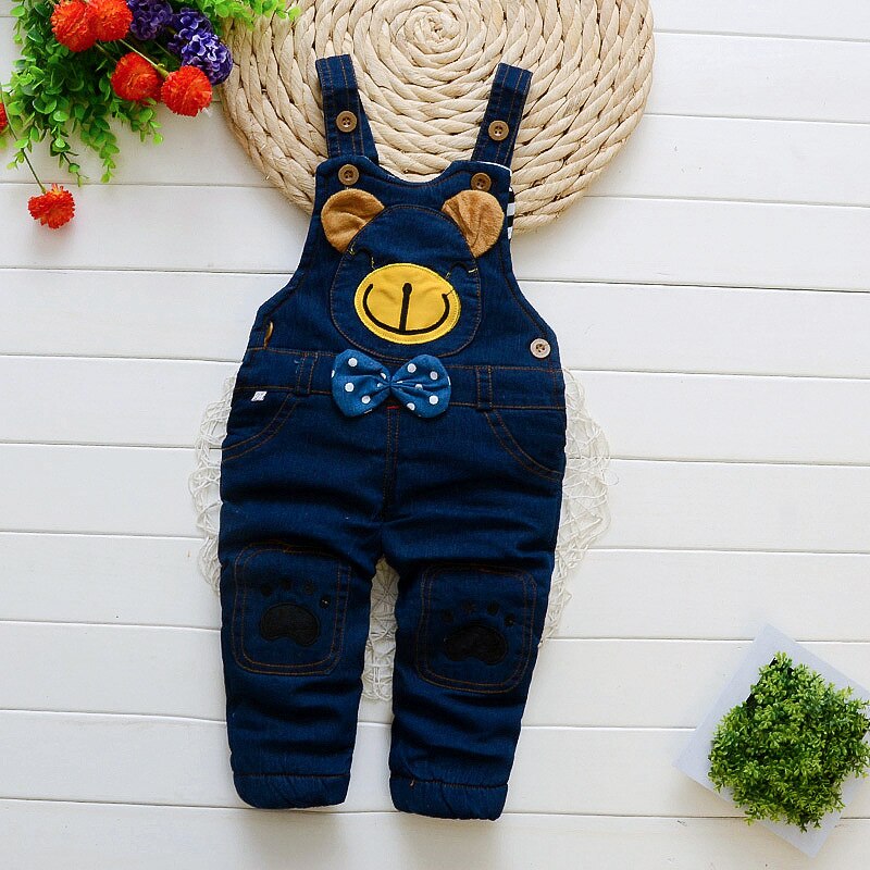 en najaar Koreaanse versie van de opening baby baby kind beer riem denim broek kinderkleding: Plus velvet / 12m