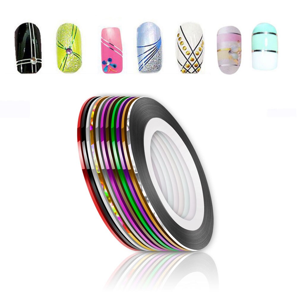 10 Pcs Mixed Kleurrijke Nails Beauty Rolls Striping Decals Folie Tips Tape Line DIY Nail Art Stickers nagel Gereedschappen decoraties