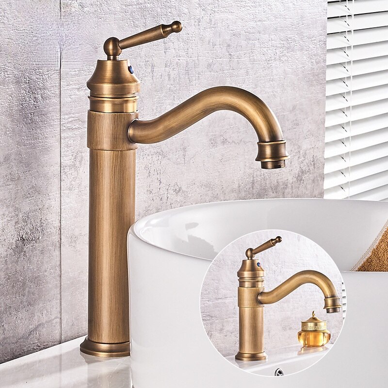 Antique Copper Basin Faucet Cold And Classic Style Bathroom Faucet Water Mixer Single Handle Deck Mounted Tap