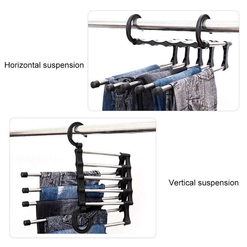 Percheros portátiles de acero inoxidable de 5 niveles para pantalones percha multifunción para pantalones, ganchos para pantalones, organización de almacenamiento de ropa,