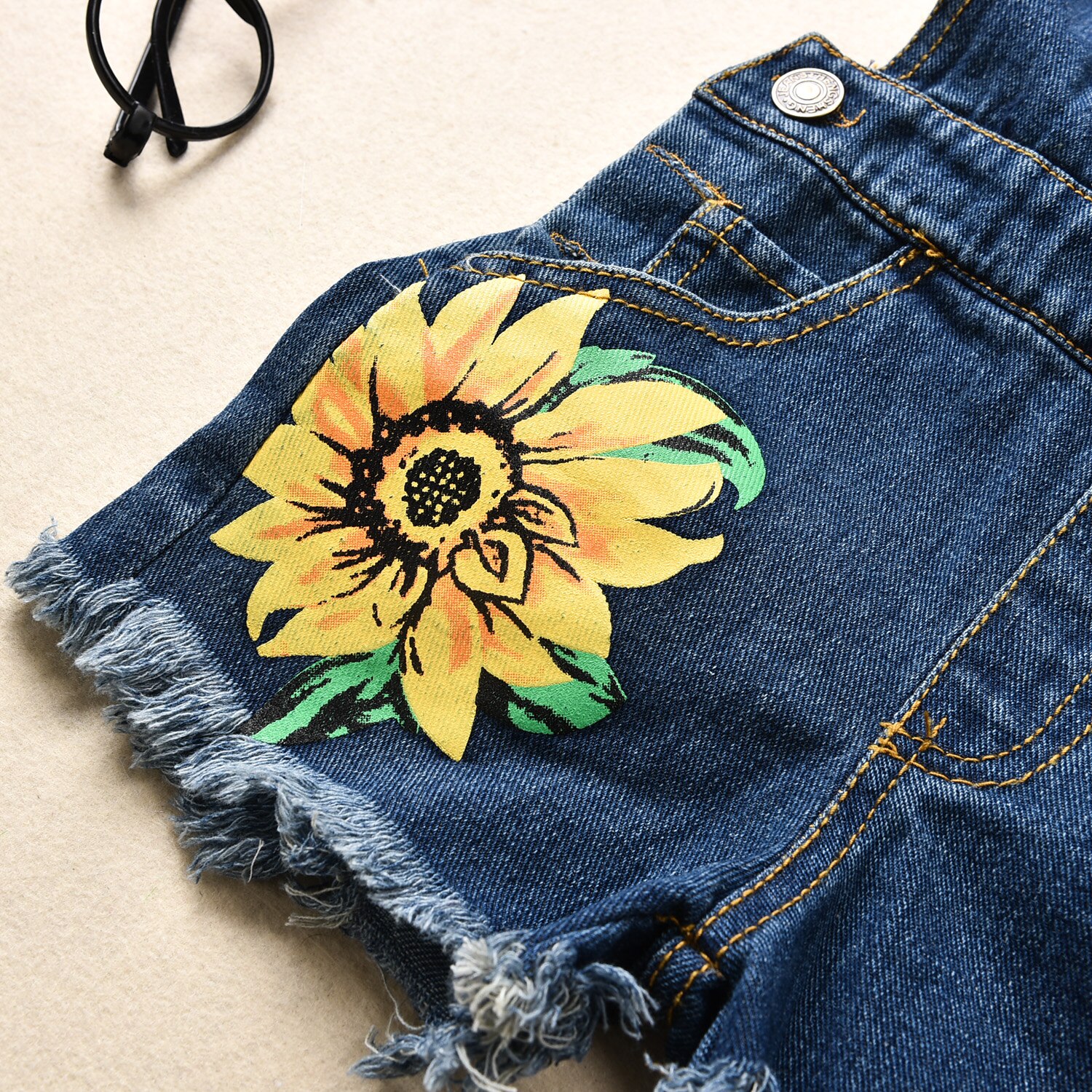 6m-3 år barn bebis flicka solros denim playsuit outfits sommar barn overall one-piece kläder