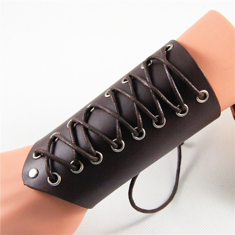Serre-poignet large en Faux cuir PU | 1 pièce, Vintage Faux cuir, cordon de serrage, armure manchette croix marron/noir Punk Style pour hommes protection des bras: A-2