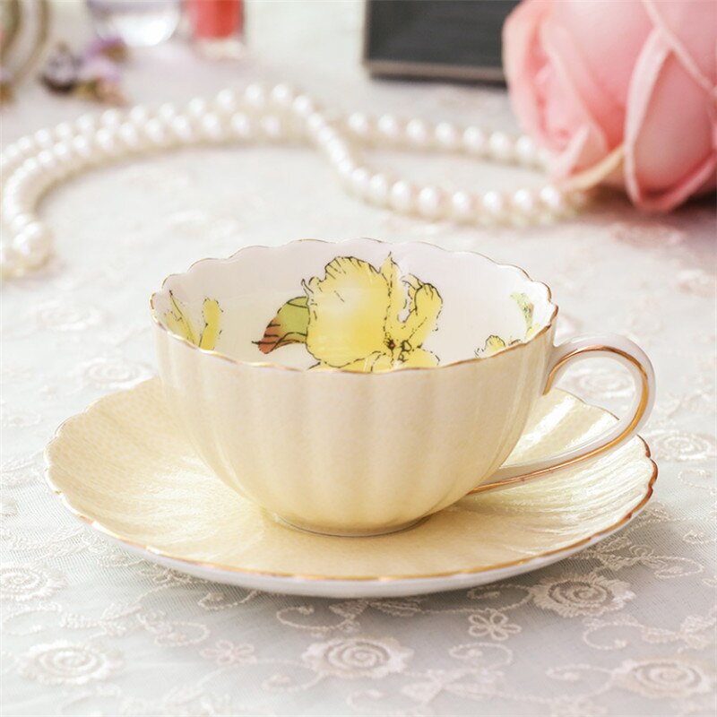 European-style Porcelain Coffee Cup with Saucer Set Household Ceramic Afternoon Tea Cup Drinkware Wedding