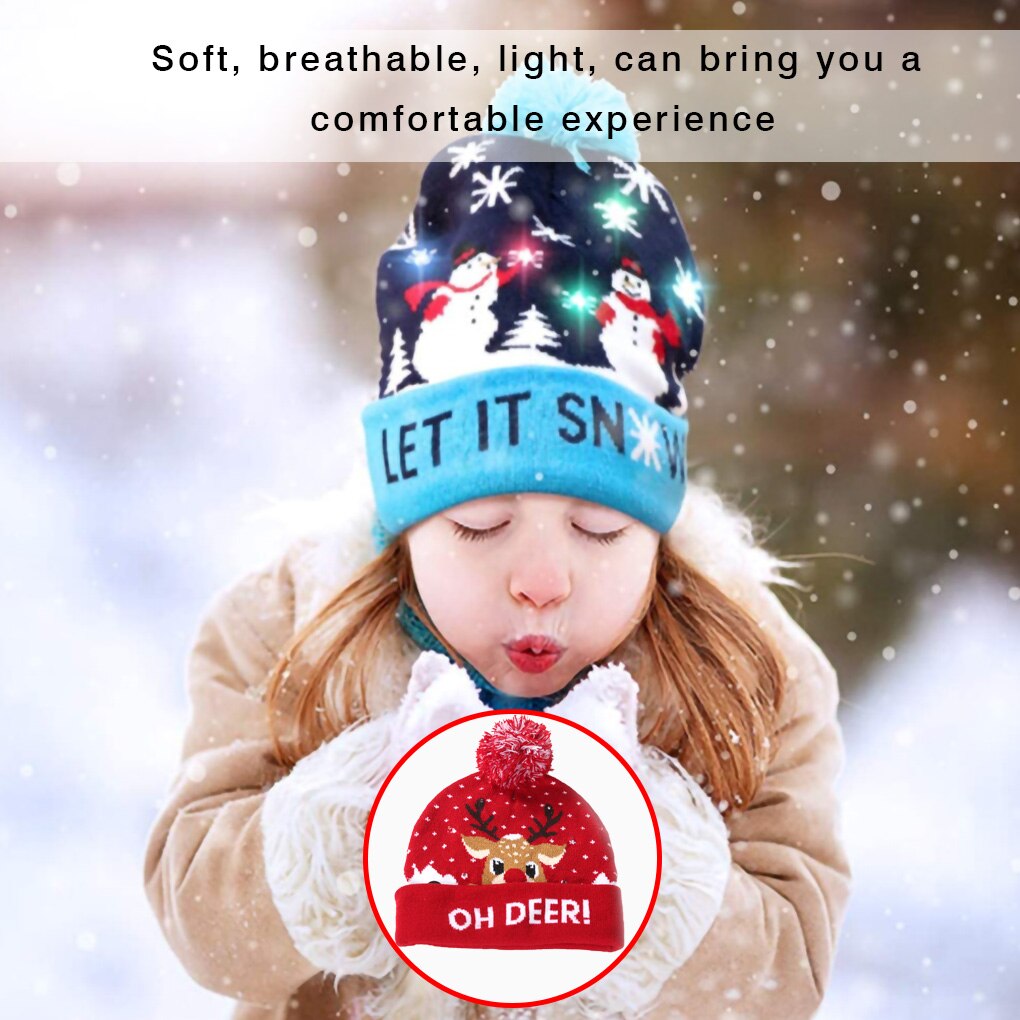 Kerstmuts met led-verlichting, cartoon gebreide muts, kerstmuts met licht, kerstversiering voor kinderen