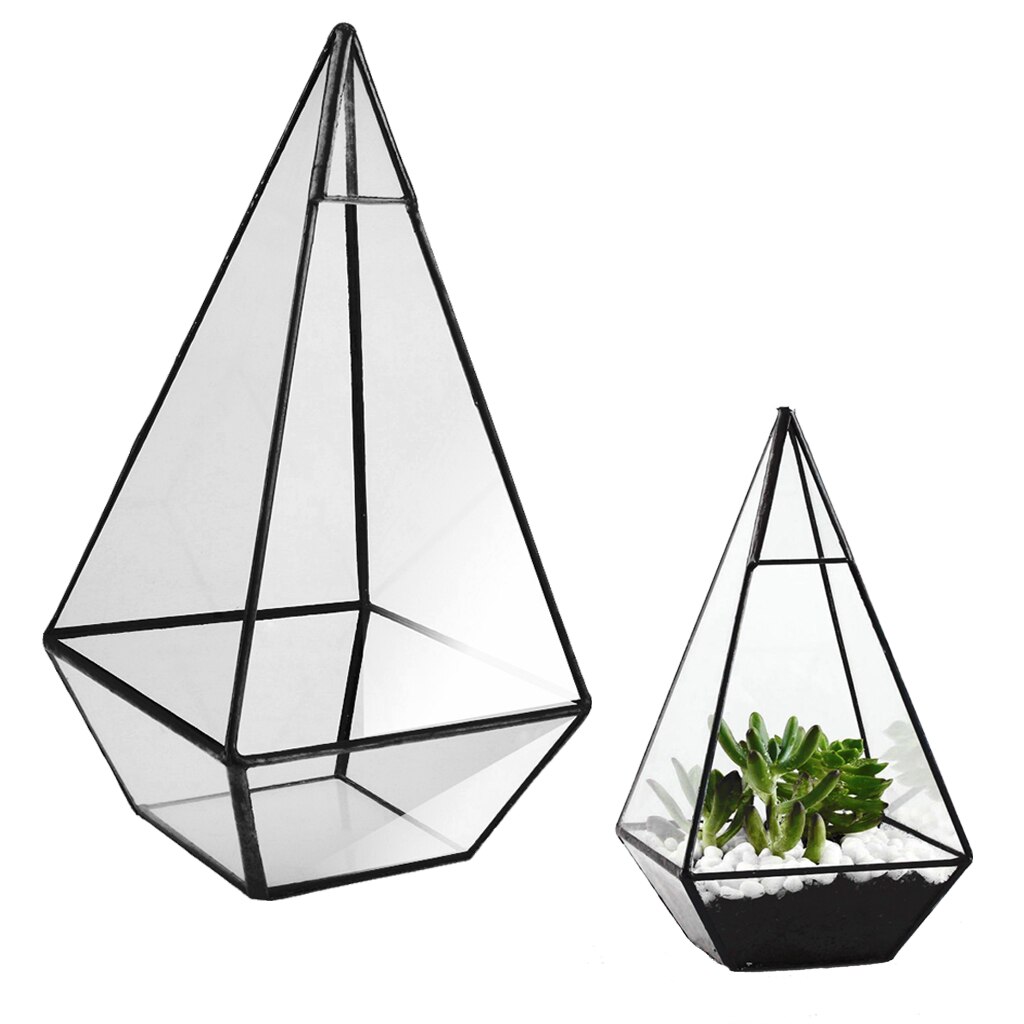 Pyramideglas geometrisk terrariumskasse bordplade saftige planter sort