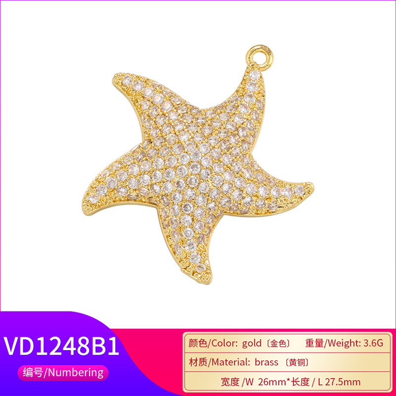 ZHUKOU-abalorios de estrella de mar para fabricación de joyas, colgantes de circonia cúbica para collares DIY, accesorios de joyería, VD1248