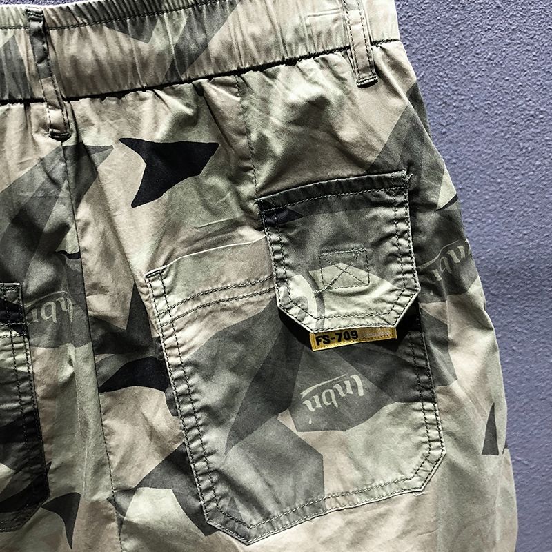 Calções de camuflagem fina de moda masculina marca de moda verão solto casual fifth pants moda masculina calções esportivos [terminado