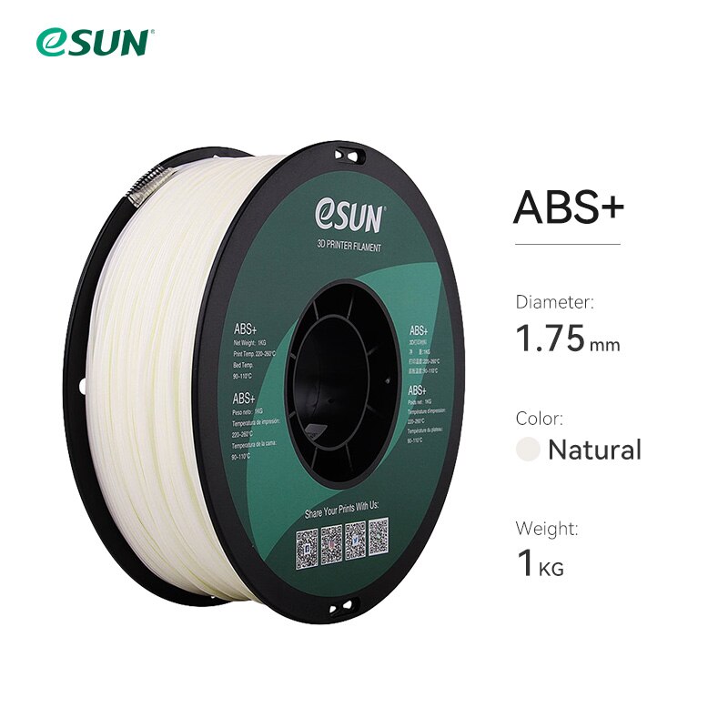 eSUN ABS+ Filament 1.75mm ABS Plus 3D Printer Filament Accuracy +/- 0.05mm 1KG 2.2 LBS Spool 3D Printing Material for 3D Printer: Natural