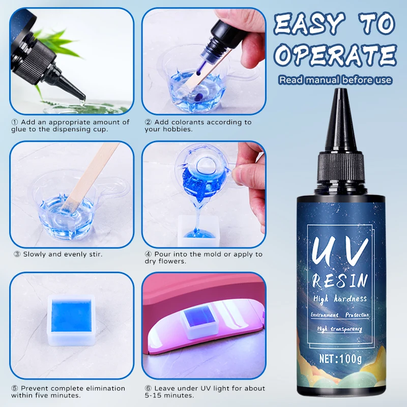 Pegamento de resina UV para joyería DIY, resina epoxi y lámpara UV Alta transparencia Secado rápido Alta dureza, 20 g, 50 g, 100 g, 250 g, 1000 g