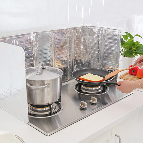 1Pc Adjustable Light Weight Silver Home Kitchen Oil Block Board Heat Resistance Aluminum Foil Anti oil Splash Baffle Easy to Use