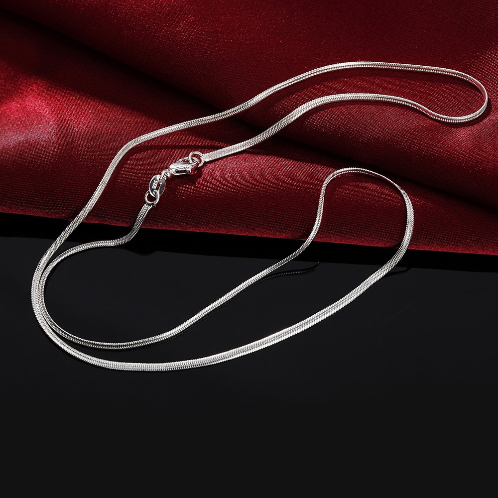 Cadena de serpiente plana para hombre y mujer, collar de 2MM, color plateado, joyería de plata, LN026