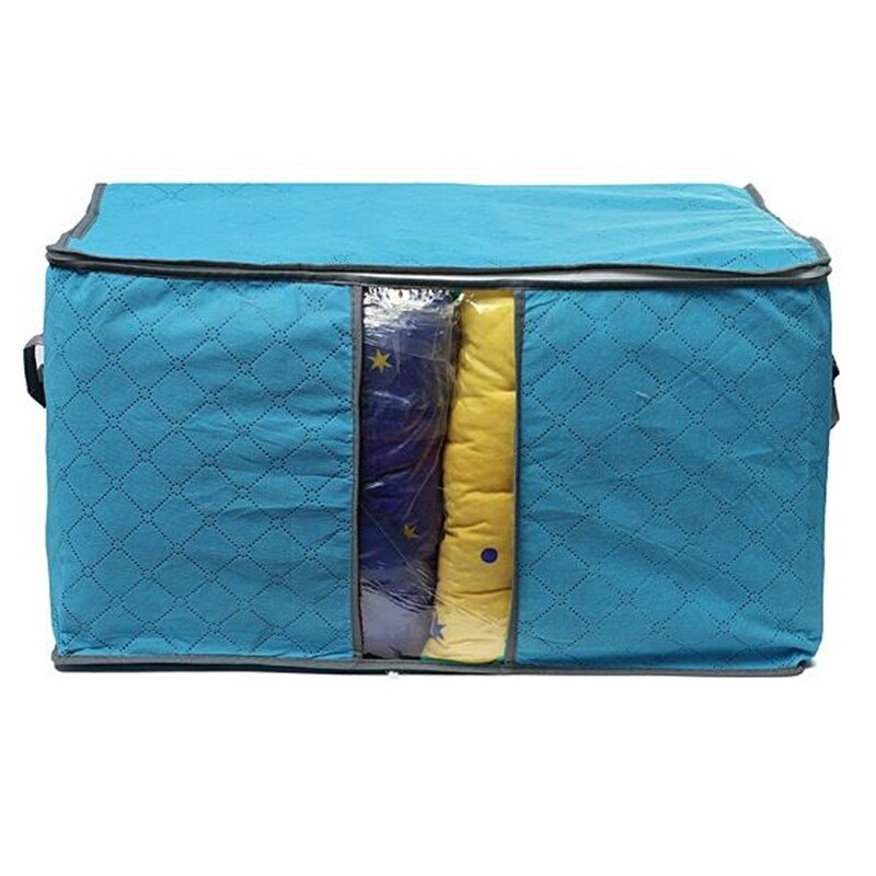 Bamboe Draagbare Kleding Opbergtas Organizer 60x40x35 cm Vouwen Closet Organizer Voor Kussen Dekbed Deken Beddengoed: Blue L
