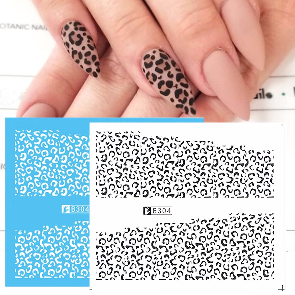 1pcs 3D Nail Sticker Water Luipaard Zwart Wit Sexy Slider Winter voor Nail Art Decoratie Manicure Accessoires CHB304