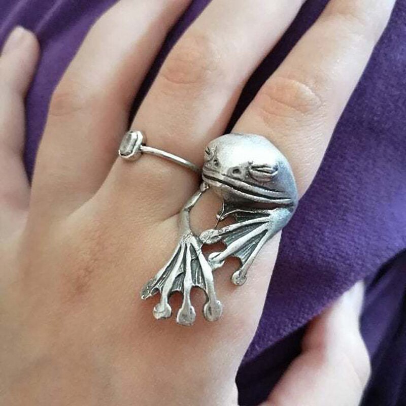 Retro Zilver Kleur Grappige Kikker Ringen Gothic Open Verstelbare Mannen Ring Mode Dier Sieraden Party Bague Femme: RI21Y0148