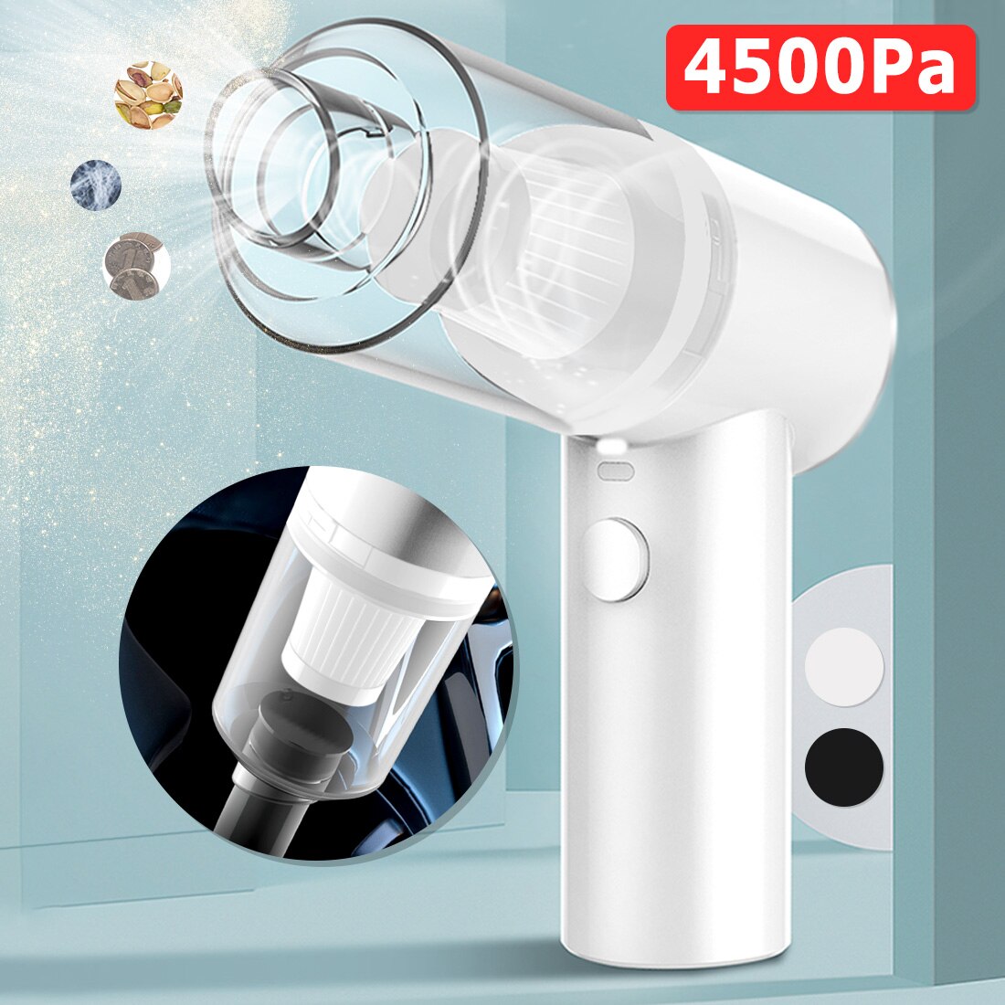 Wireless Car Vacuum Cleaner 4500pa/5000pa Handheld Portable Mini Wet/Dry Auto Vacuum Cleaner for Car Interior & Home Cleaning