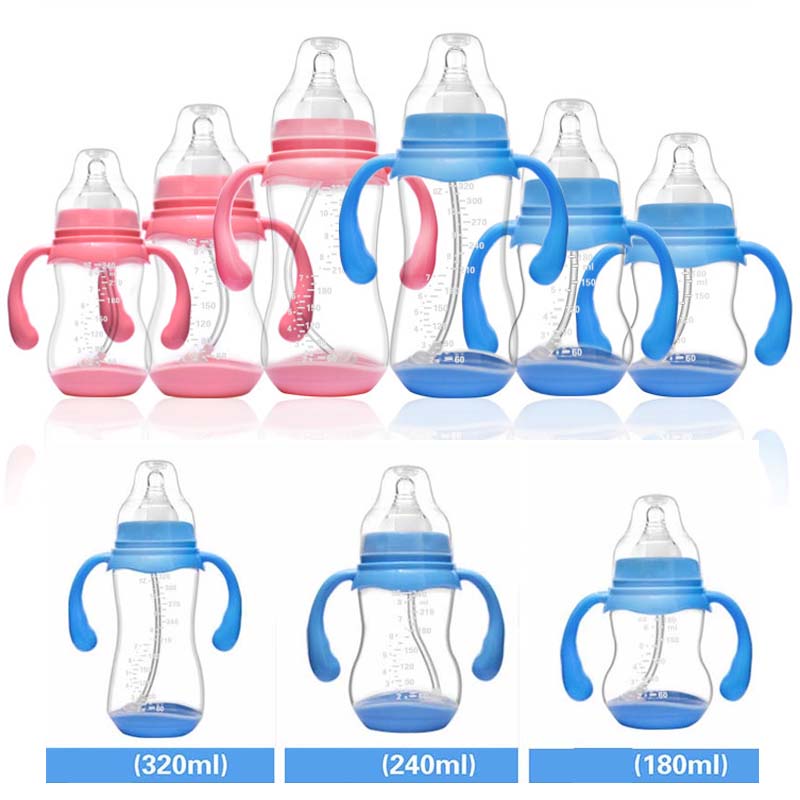 PP Wide Mouth Baby Bottle With Dust Cover Infant Anti-flatulence Baby Bottle Size 180ml/240ml/320ml with Temperature Sensing