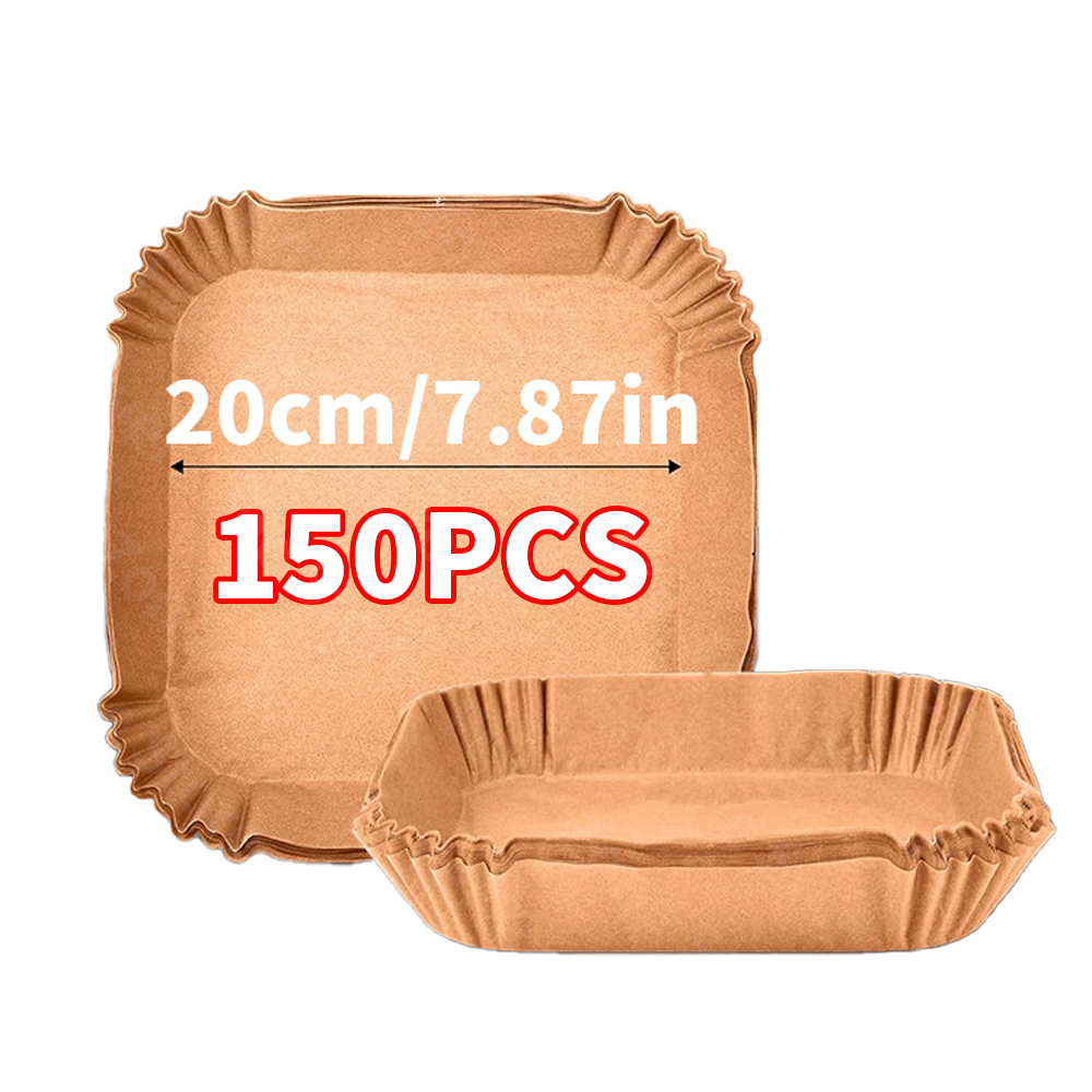 Air Fryer Paper Liners Disposable Parchment Baking Paper for 20cm 5-8QT Square Air Fryer Food Grade Non-Stick Liners Accessories: Clear
