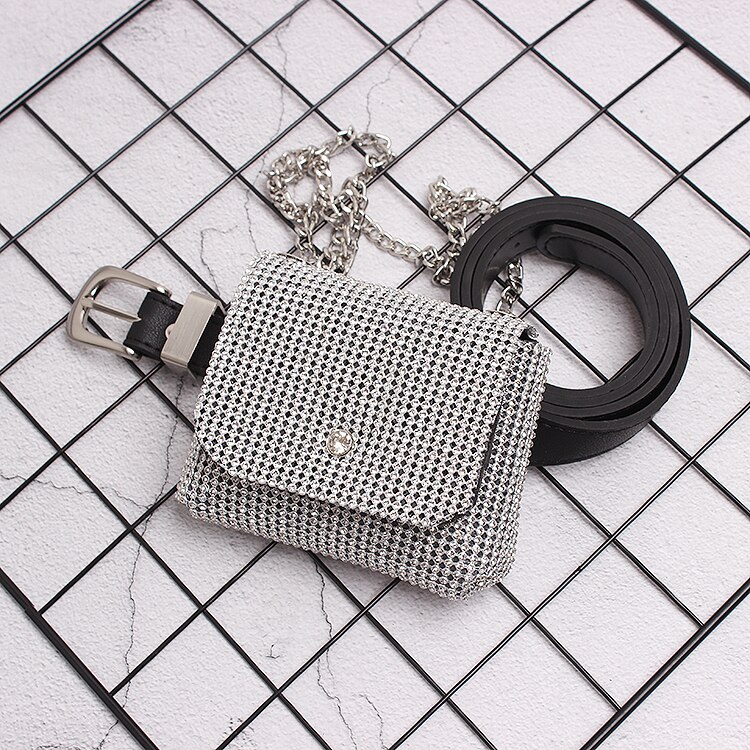 Bling rhinestone midjeveske belte kvinner fanny pack merkevare midje kjede pakker damer skulder håndveske telefon konvolutt bag: 2