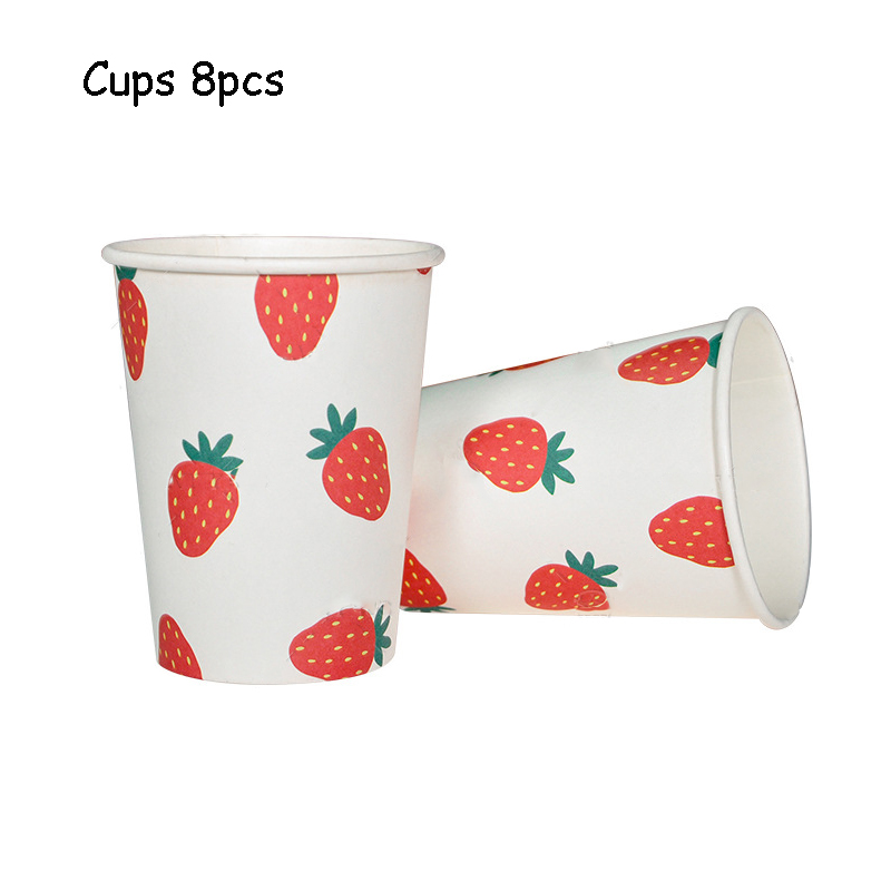 Strawberry Theme Girl's Birthday Party Decoration Disposable Fruit Tableware Tablecloth Balloons Banner Cake Toppers Baby