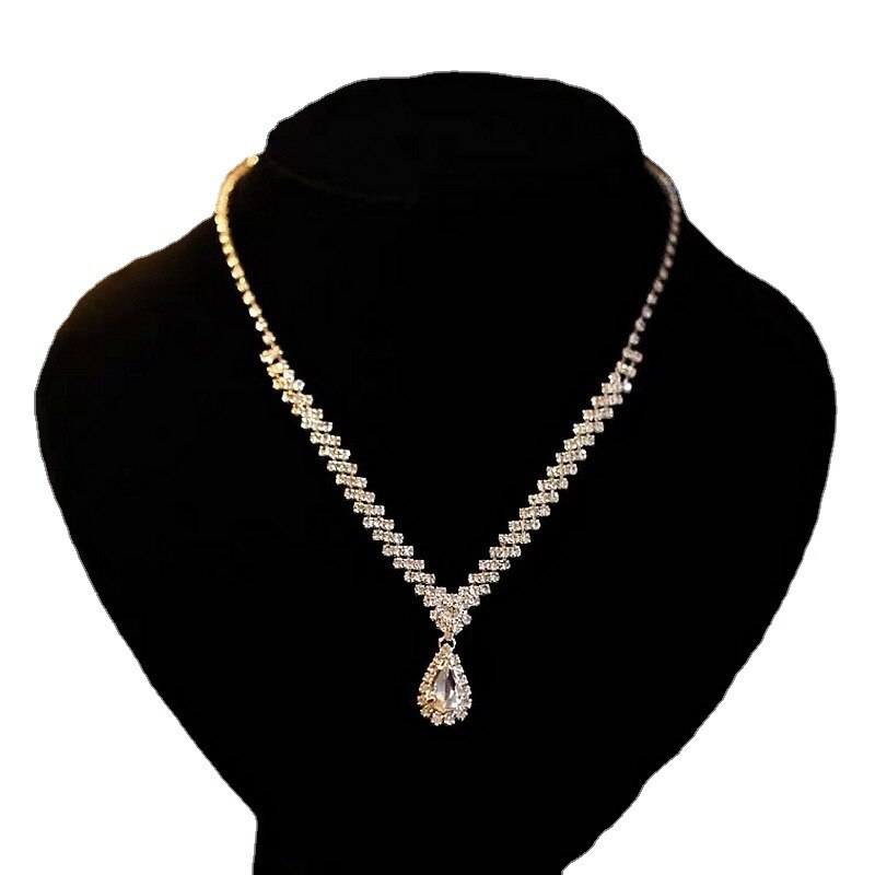 Mogaku 2Pcs Vrouwen Korte Tassel Sieraden Sets Strass Ketting Oorbellen Voor Bridal Wedding Party Shiny Accessoires Set