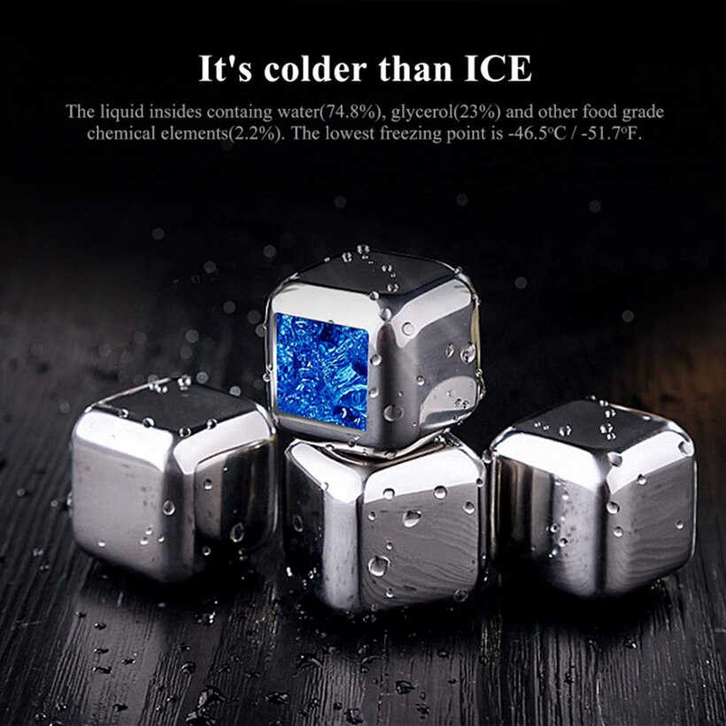 Stainless Steel Ice Cube Tray Cubes Reusable Chilling Stones For Whiskey Wine Bar Tools Rocks Cooler Bucket Beer Barware Drink