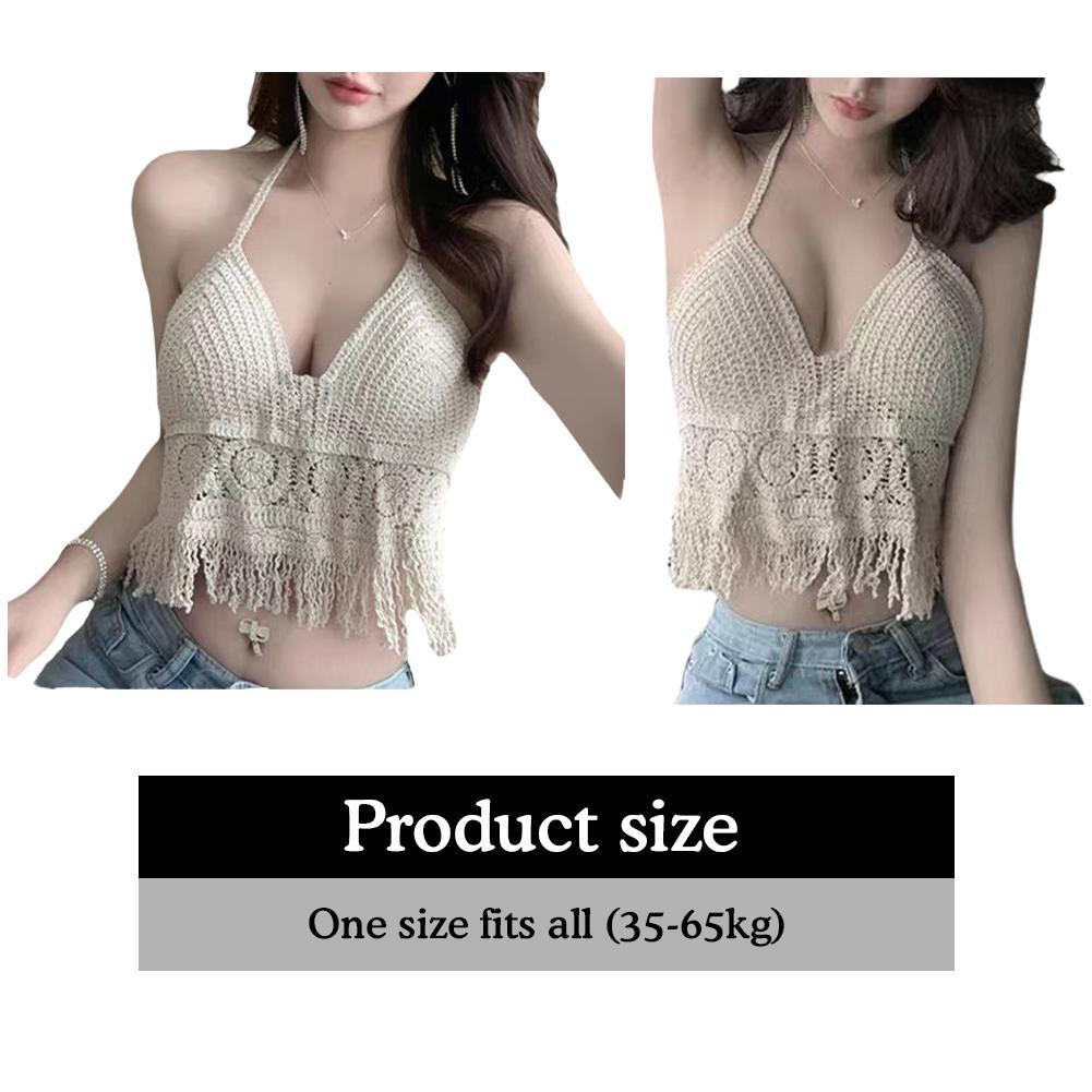 1pc Quaste Tank Top Bohemian Style Streifen Colla shirt Ernte Muskel aushöhlen Strick-BH für Beach dress Yoga Freizeit kleid