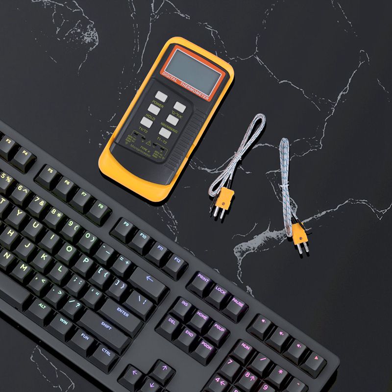 3 1/2 6802 II Dual Channel Digital Thermometer 1300°C 2372°F with 2 K-Type Thermocouple Sensor Probe Orange+Black