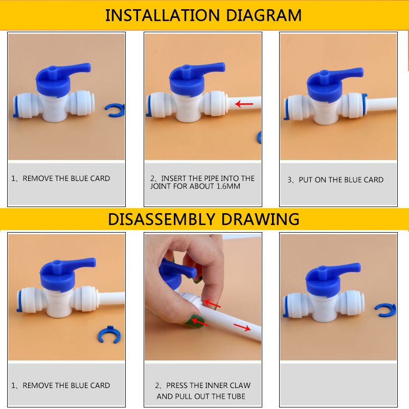 Tubo OD PE de 5/16 "a 1/4", sistema de ósmosis inversa de agua, acoplamiento rápido, 6,5 MM-8MM, Conector recto RO