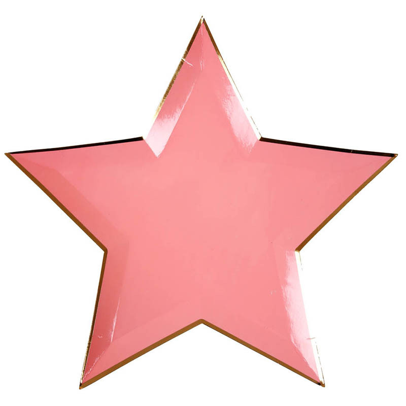 Engångsservis bröllopsdekoration 8 st /1 pack enfärgad femuddig stjärnpappersbricka födelsedagsfestdekorationer barn: Rosa