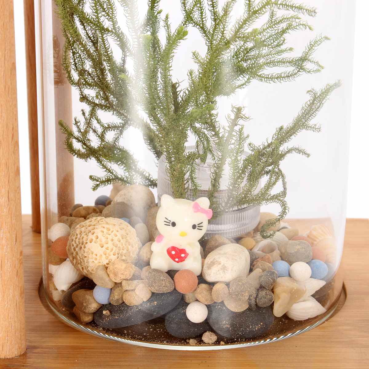 Mini acuario de bambú Mini claro doble cristal planta pecera iluminación LED peces de escritorio paisaje decoraciones de acuario accesorio