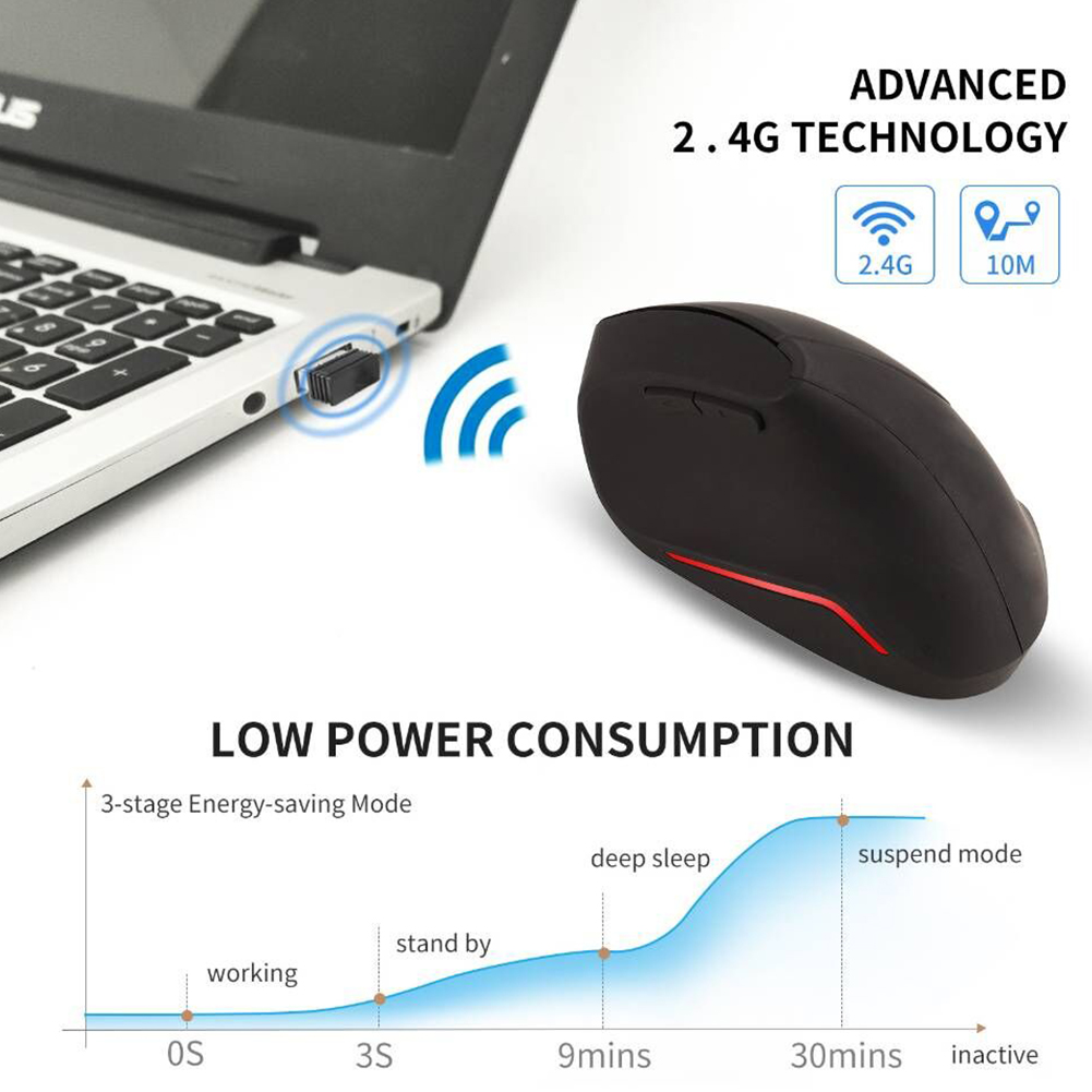 6 Buttons Ergonomic Vertical Side Wheel 2.4Ghz Wireless Mouse 6 Buttons Ergonomic Comfortable Grip Power Saving