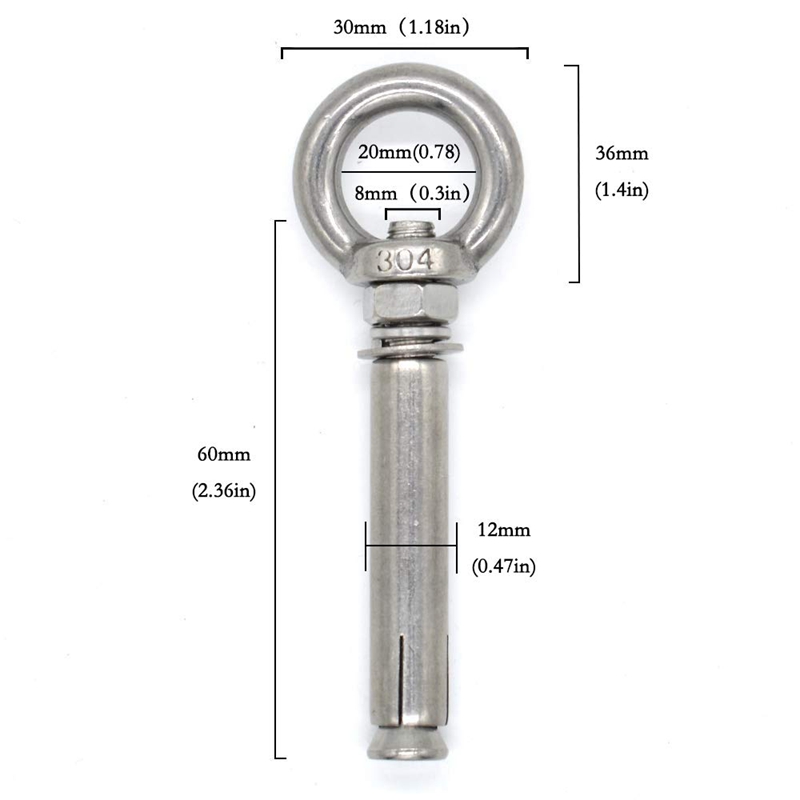 5Pcs M8 x 60mm Expansion Bolt Anchor Bolt 304 Stainless Steel Ring Lifting Anchor Eye Bolt Expansion Eyebolt