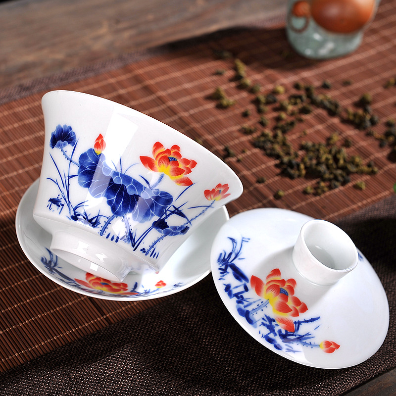 Ensemble de thé chinois Gaiwan bleu et blanc porcelaine Kung Fu ensemble de thé soupière en céramique bol à thé santé tasse à thé et soucoupe Master tasses
