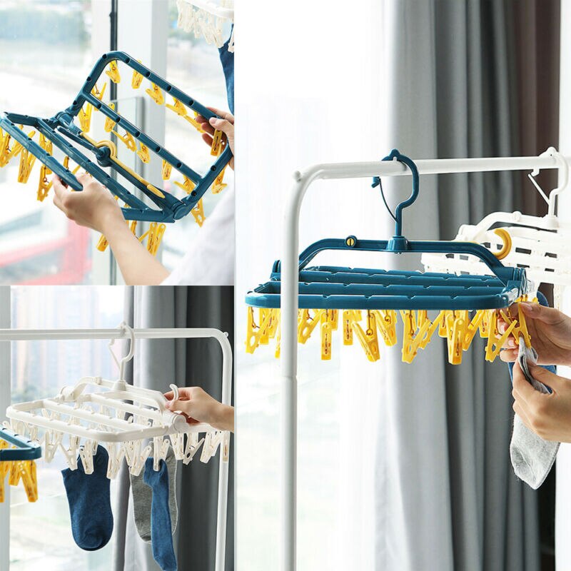 Perchero plegable para ropa, perchero redondo para lavandería, gancho para ropa, gancho para la ropa, 32 pinzas, tendedero plegable, gancho de clavija