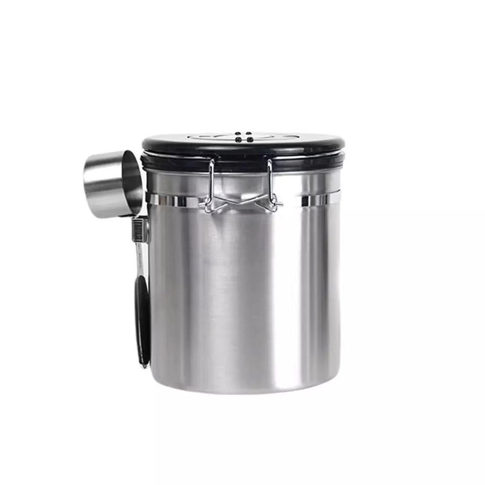 1.2/1.5/1.8L Coffee Canister With Scoop Airtight Coffee Container Stainless Steel Storage Canister Set For Coffee Beans Tea: Silver X 1.5L
