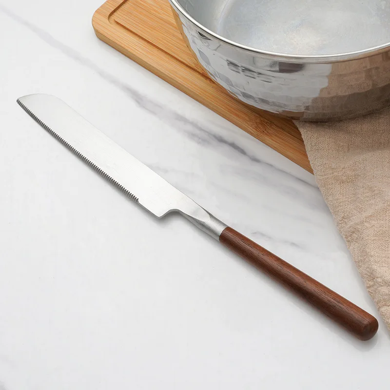 Utensílios de cozinha com cabo de nogueira, faca de bolo de aço inoxidável, pá, colher de arroz, concha de sopa, componente de serviço de restaurante: Dourado