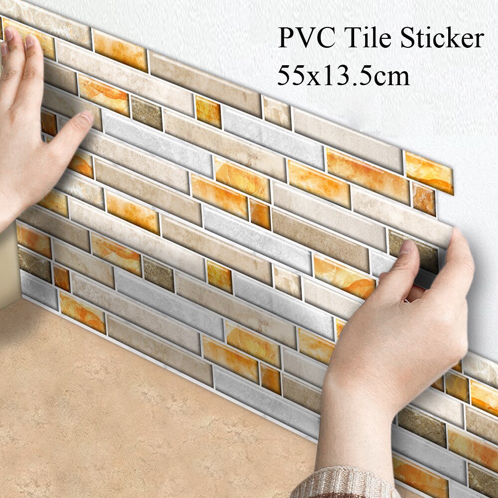 14Pcs/1 ㎡ Elegance Yellow Marble Kitchen Tile Stickers Bathroom Self-adhesive Wall Floor Decor Home DIY Tile Sticker