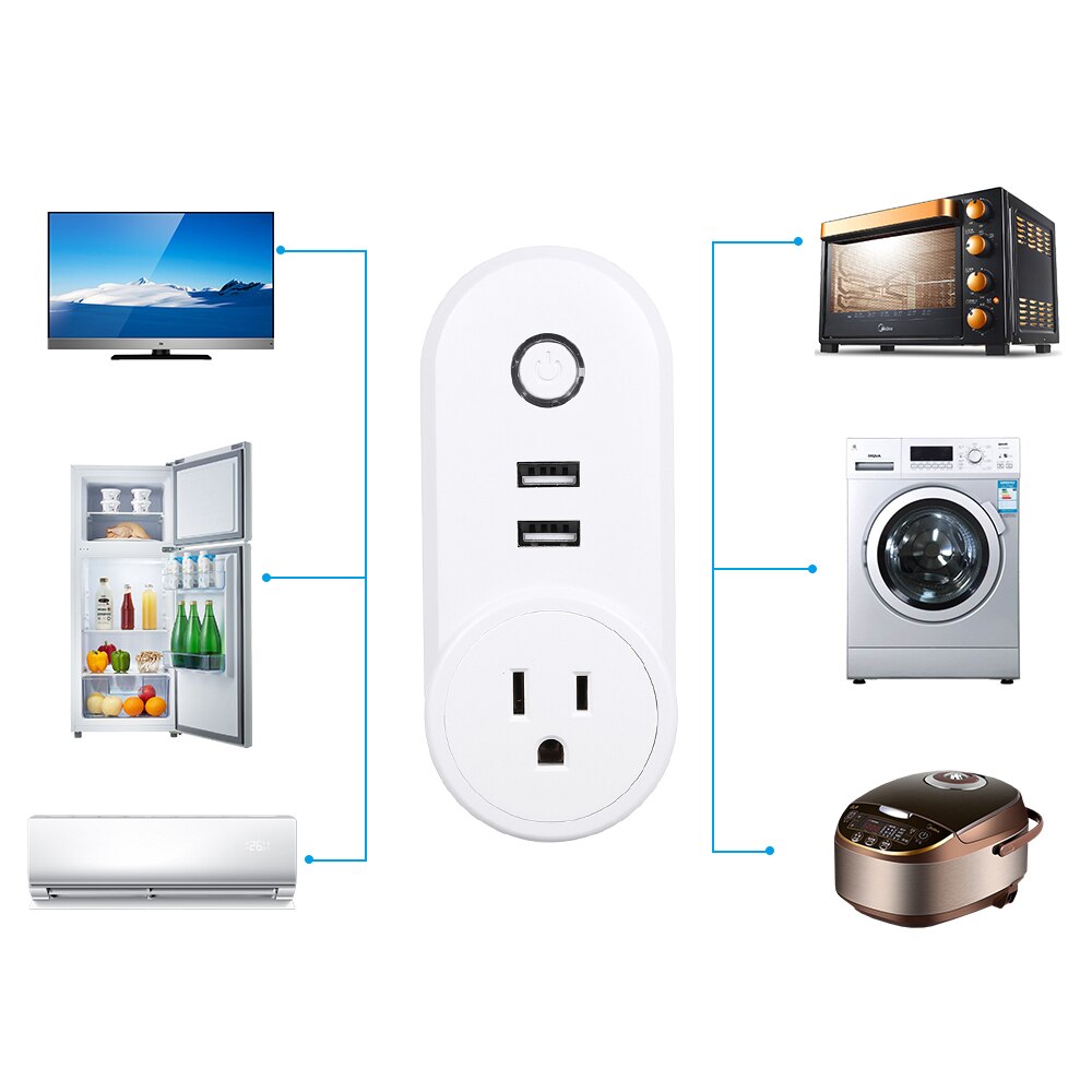 Smart WiFi Socket Smart Plug Dual USB Charging Port 10A Timer Power APP Remote Control Timers
