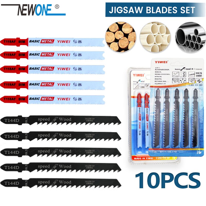 10Pcs/set HCS BIM Jig Saw Blade Jigsaw Blades Set Metal Wood Assorted Blades Woodworking T144D/T118AF