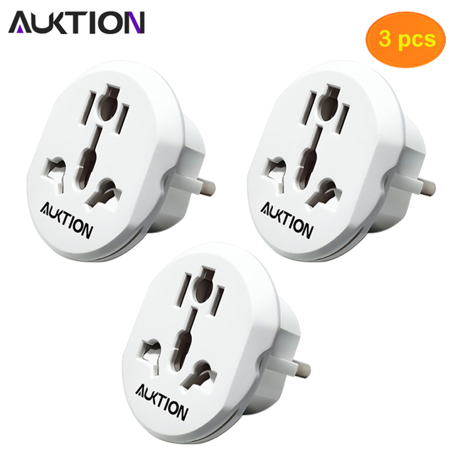AUKTION Universal European Adapter 16A 250V AC Travel Charger Wall Power Plug Socket Converter Adapter for Home Office: 3 pcs white