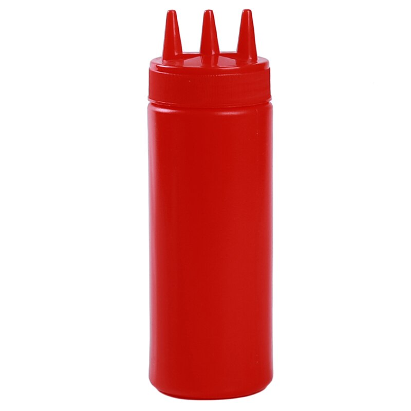 3Hole Squeeze Bottle Condiment Mustard Dispenser Sauce Vinegar Ketchup Gravy Cruet Kitchen Gadgets Plastic Oil Vinegar Bottles: red 450ml