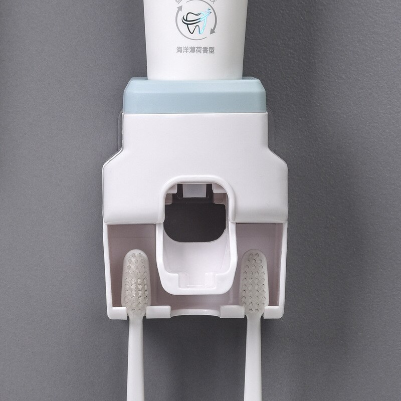 Toothpaste Squeezer Toothbrush Holder Free Punch Wall Mounted Automatic Toothpaste Squeezer Set Bathroom Accessories: Blue