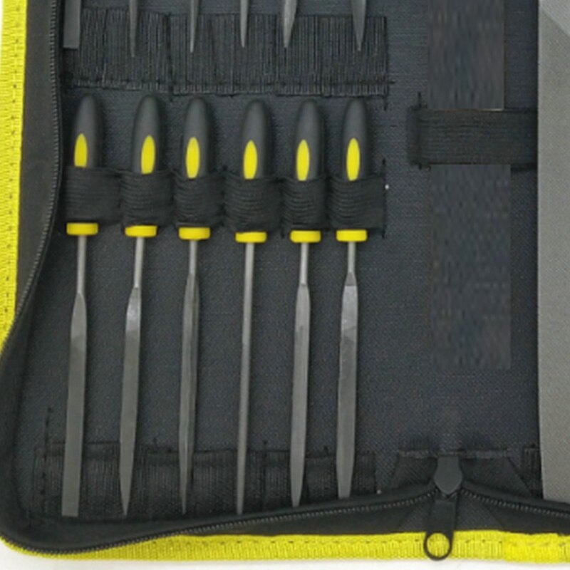 Alloy Steel File Set 16Pcs with Carry Case for for Woodwork and Metal 4 Large File and 12Pcs Needle Files, Soft Rubbery Handle