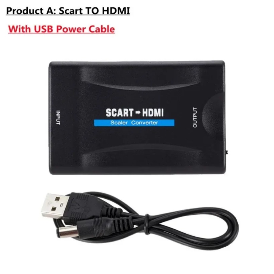 YIGETOHDE 1080P SCART naar HDMI-compatibele Video Audio Upscale Converter Adapter voor HD TV DVD Sky Box STB Plug en Play DC-kabel
