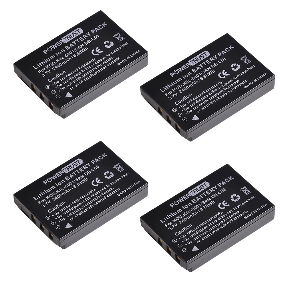 KLIC-5001/ DB-L50 Battery + Charger for Kodak KLIC-5001,P850 Z760 DX7590 DX7630, Sanyo DB-L50,DMX-FH1 FH11 HD1000 HD2000 Camera: 4x Battery