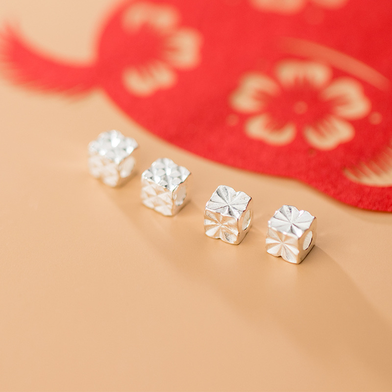 MEETSOFT Klassische 925 Sterling Silber Quadratischen aufbringen Raum Perlen Reize handgefertigt Von DIY Edlen Schmuck Zubehör