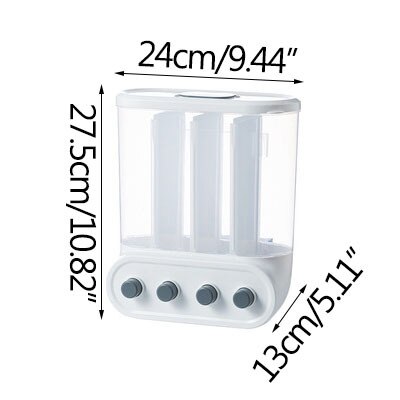 Distributeur de céréales mural, conteneurs de cuisine, distributeur de céréales, conteneurs de stockage des aliments scellés, boîte alimentaire, récipient de céréales à domicile: 4 grids white