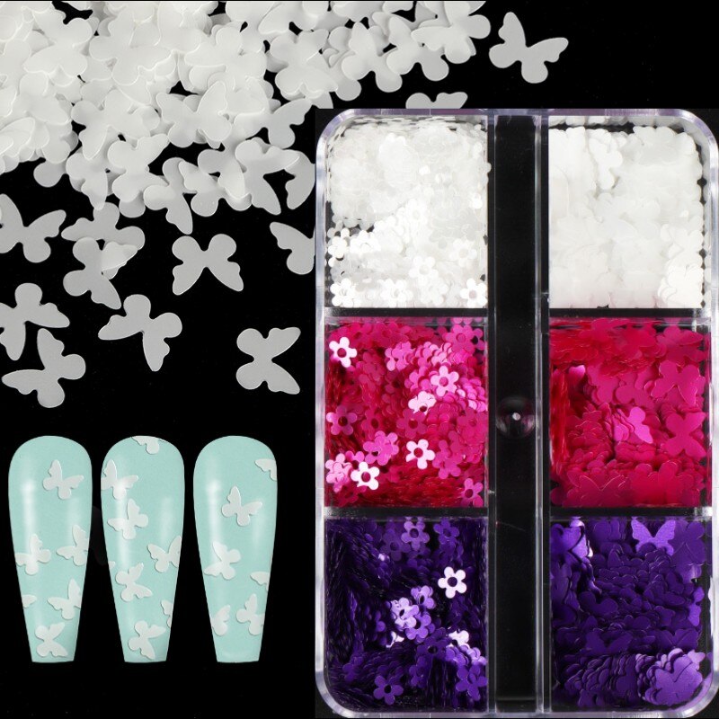 Neon- Herz Schmetterling Nagel Pailletten einstellen Irridescent Stern Blume 3D Charme Flocken Dekoration für Nagellack funkeln Zubehör: 6G-ZGZXBF1